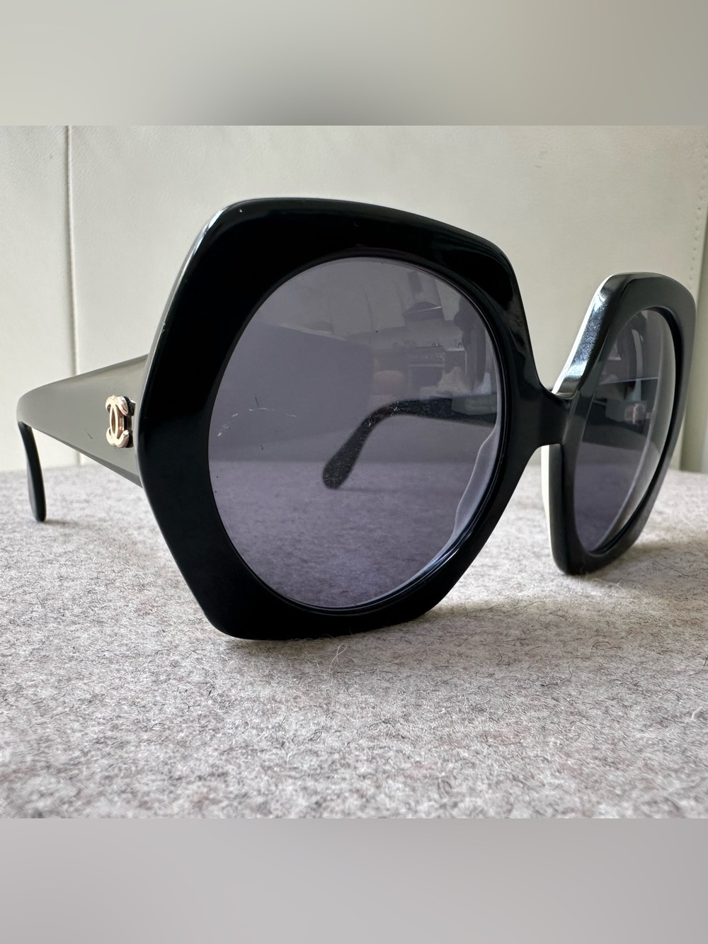 CHANEL authentic VTG 1990s 08849 oversized hexagon black+white sunglasses